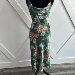 Beautiful green yellow and orange satin cowl neck slip dress